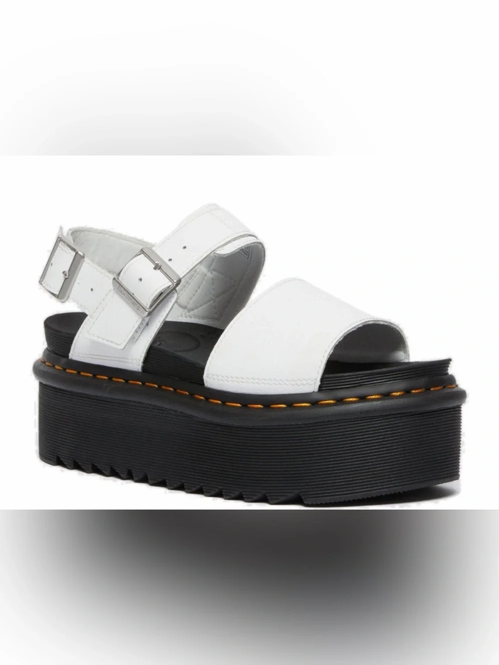 Dr. Martens White Platform Sandal with Black Sole